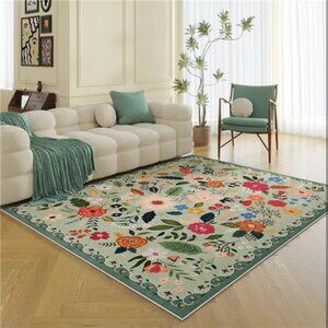 NEW Anthropologie Green Floral Boho Vintage Multicolor Area Rug Carpet 5' x 7'